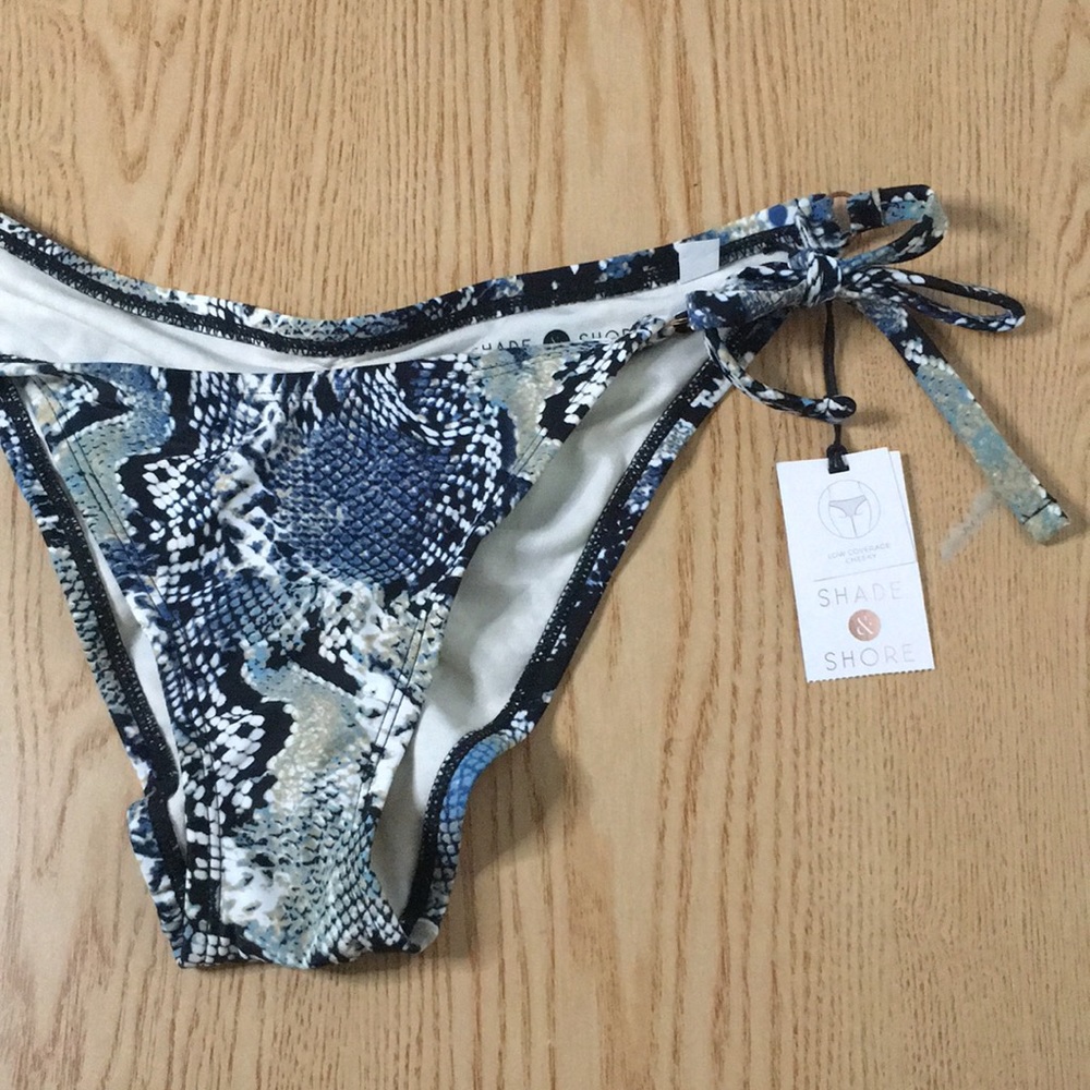 B3 New Shade & Shore Swimsuit Bikini Bottoms Snake Print Ruched Blue Size Small - Picture 2 of 6